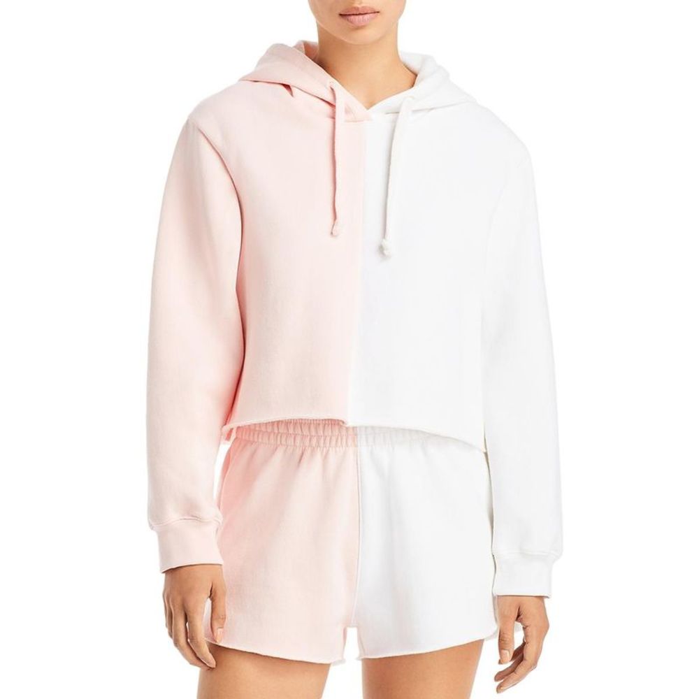 Vintage Havana Pink and White Colorblock Cropped Hoodie